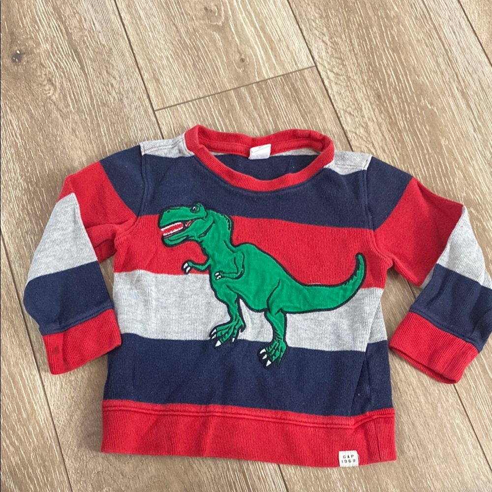 Kids Dinosaur Striped Shirt - Red, Blue, Gray